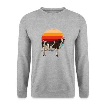 Cow Love – La vie à la campagne dans un style rétro - Sweat-shirt Unisexe - gris chiné - Devant - Alina (178cm) & Michal (187cm)