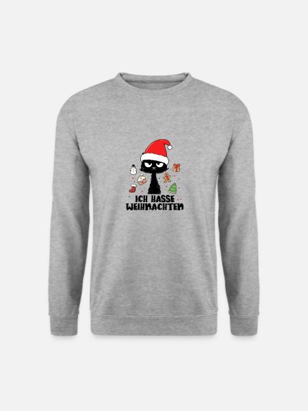Ich Hasse Weihnachten Weihnachtskatze Weihnachten - Unisex Pullover - Weißgrau meliert