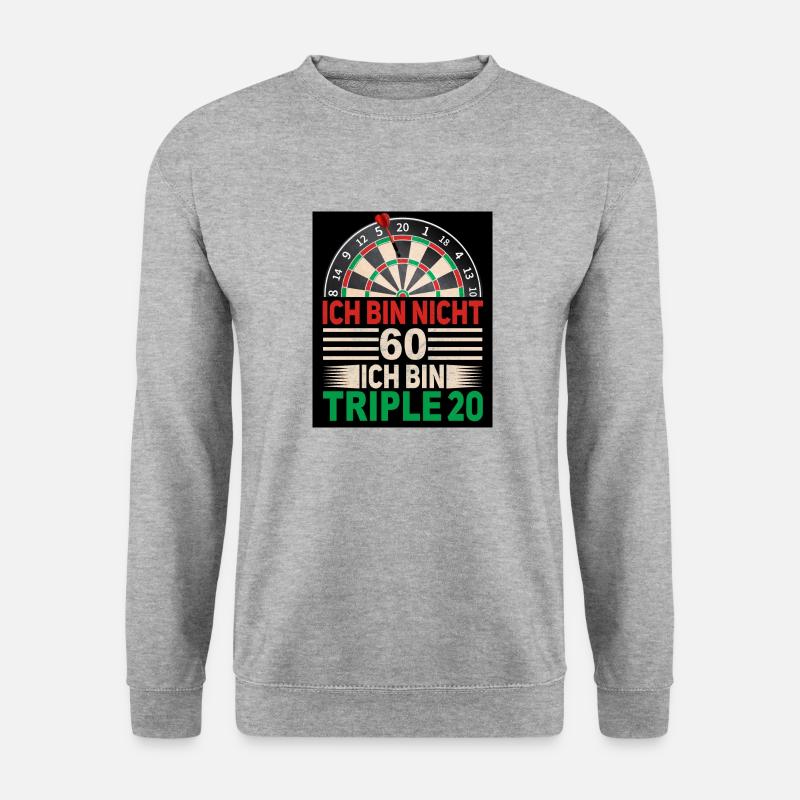 Ich bin nicht 60 – Triple 20 Dart Geburtstag Spaß - Unisex Pullover - Weißgrau meliert