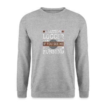 Vorsicht Logger, Wenn Sie Mich Laufen Sehen - Unisex Pullover - Weißgrau meliert - Vorne - Alina (178cm) & Michal (187cm)