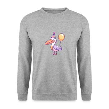 Pélican oiseau anniversaire bande dessinée mignon - Sweat-shirt Unisexe - gris chiné - Devant - Alina (178cm) & Michal (187cm)