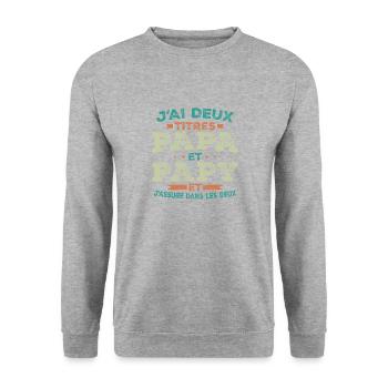 J ai Deux Titres Papa Et Papy - Sweat-shirt Unisexe - gris chiné - Devant - Alina (178cm) & Michal (187cm)
