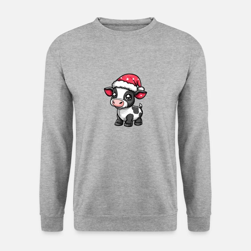 Kuh Weihnachten Niedlich - Unisex Pullover - Weißgrau meliert