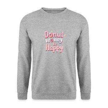 Donut Worry Be Happy – Funny Donut Saying Donut - Unisex Sweatshirt - salt & pepper - Front - Alina (178cm) & Michal (187cm)