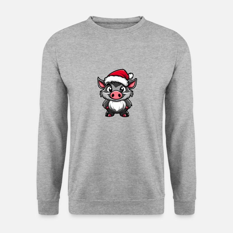 Schwein Weihnachten Niedlich Wildschwein - Unisex Pullover - Weißgrau meliert