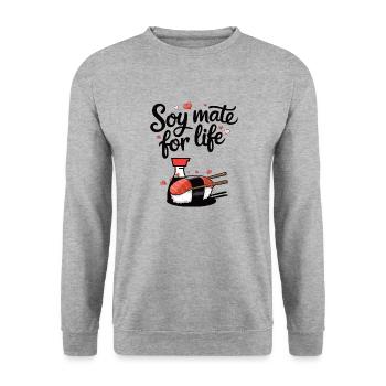Geschenkidee lustig Zitat Design Sushi Soja Soße - Unisex Pullover - Weißgrau meliert - Vorne - Alina (178cm) & Michal (187cm)
