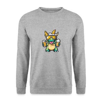 Dinosaurier triceratops Ski Bier - Unisex Pullover - Weißgrau meliert - Vorne - Alina (178cm) & Michal (187cm)