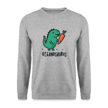 Veganosaurus Vegan Dinosaur Pun - Unisex Sweatshirt - salt & pepper - Front - Alina (178cm) & Michal (187cm)