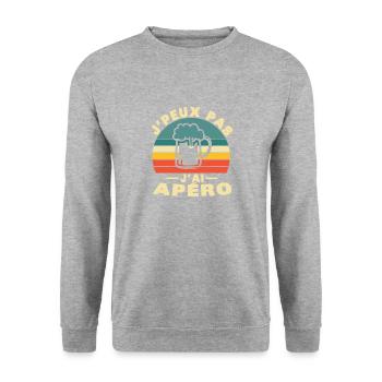 J'Peux Pas J'Ai Apéro Vintage Cadeau Humour - Sweat-shirt Unisexe - gris chiné - Devant - Alina (178cm) & Michal (187cm)