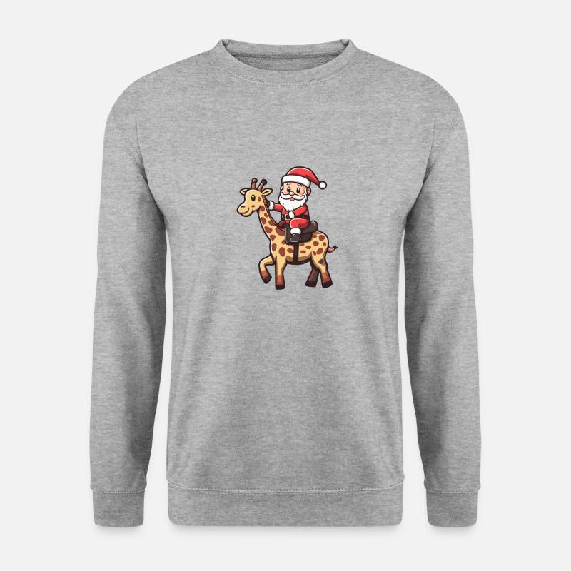 Giraffe Weihnachtsmann Cartoon - Unisex Pullover - Weißgrau meliert