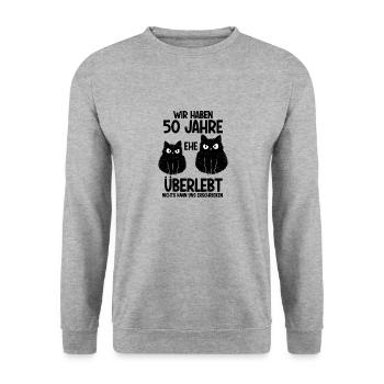 50 Jahre Ehe überlebt Goldende Hochzeit - Unisex Pullover - Weißgrau meliert - Vorne - Alina (178cm) & Michal (187cm)