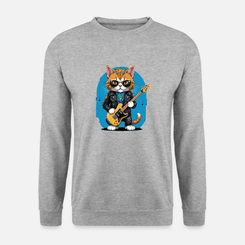 Cat Rocker Katze HardRock Geschenk - Unisex Pullover - Weißgrau meliert