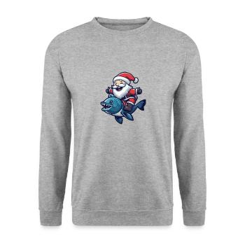 Piranha Fische Weihnachtsmann Cartoon - Unisex Pullover - Weißgrau meliert - Vorne - Alina (178cm) & Michal (187cm)