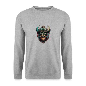 Wikinger Skull Wappen - Unisex Pullover - Weißgrau meliert - Vorne - Alina (178cm) & Michal (187cm)