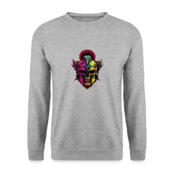 Spartaner Skull Gladiator Wappen - Unisex Pullover - Weißgrau meliert - Vorne - Alina (178cm) & Michal (187cm)