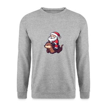 Beaver Santa Claus Cartoon - Unisex Sweatshirt - salt & pepper - Front - Alina (178cm) & Michal (187cm)