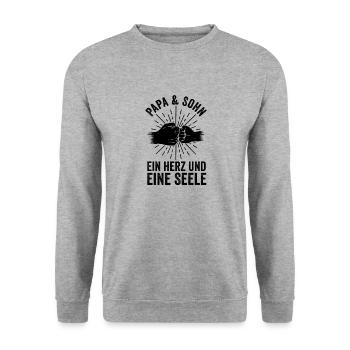 Vater Papa Und Sohn - Unisex Pullover - Weißgrau meliert - Vorne - Alina (178cm) & Michal (187cm)
