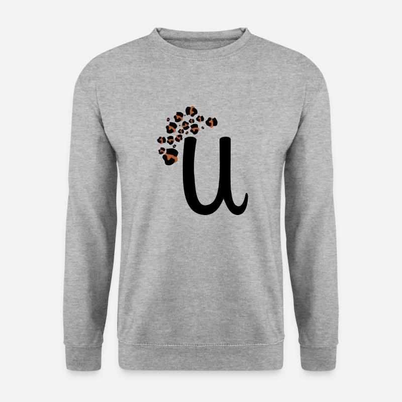 Buchstabe u Leopardenmuster - Unisex Pullover - Weißgrau meliert