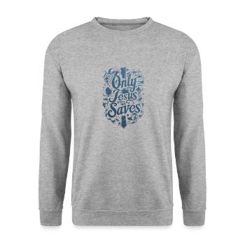 Nur Jesus Christus Rettet Bibelvers Spruch Glaube - Unisex Pullover - Weißgrau meliert - Vorne - Alina (178cm) & Michal (187cm)