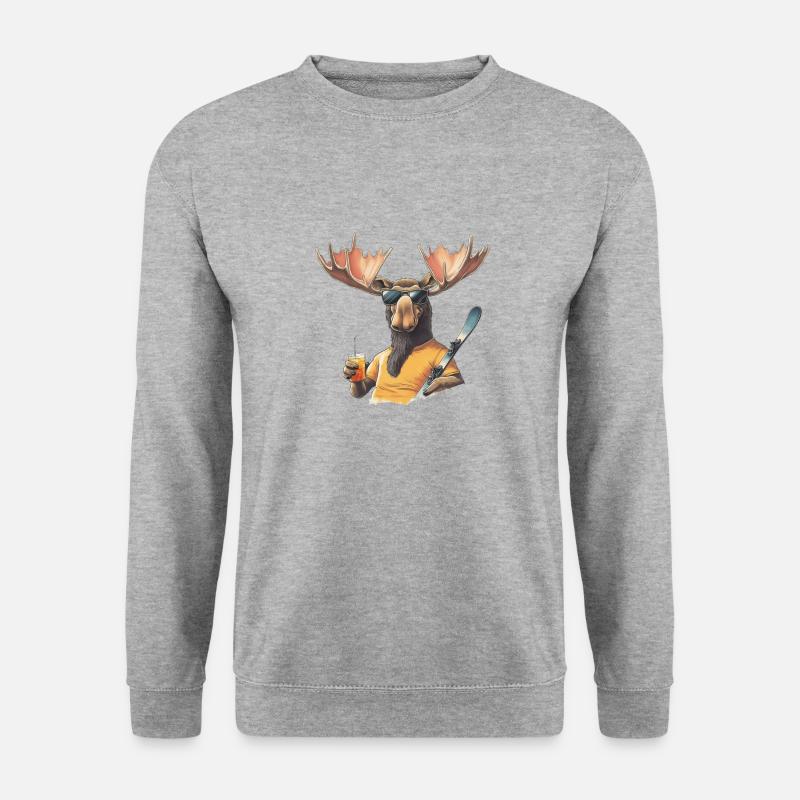Skifahrer Elch - Unisex Pullover - Weißgrau meliert