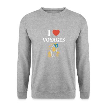 Voyage Humour vacances - Sweat-shirt Unisexe - gris chiné - Devant - Alina (178cm) & Michal (187cm)