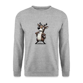 Cerf debout forêt Woodland Buck Art - Sweat-shirt Unisexe - gris chiné - Devant - Alina (178cm) & Michal (187cm)