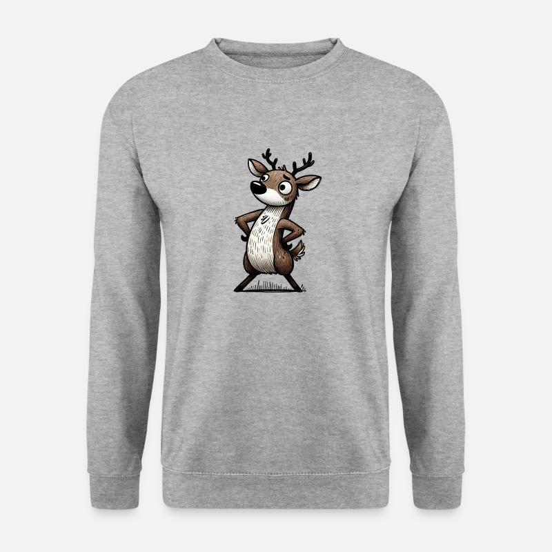 Standing Deer Forest Woodland Buck Art - Unisex Pullover - Weißgrau meliert