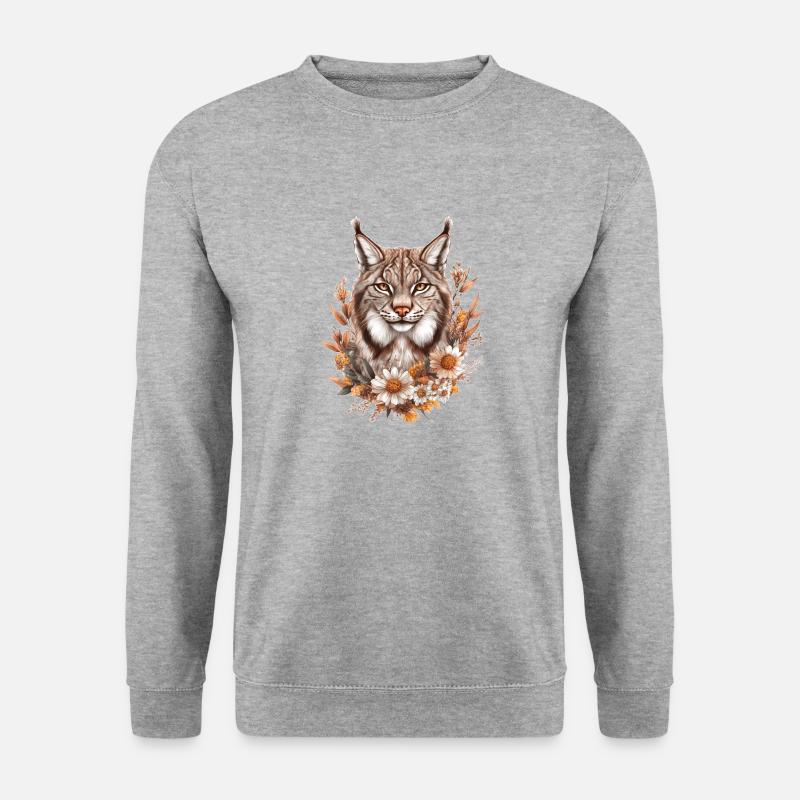 Luchs mit Blumen - Unisex Pullover - Weißgrau meliert