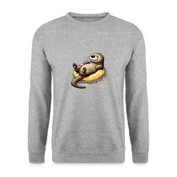 Playful Otter Floating Fun Summer Design - Unisex Pullover - Weißgrau meliert - Vorne - Alina (178cm) & Michal (187cm)