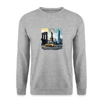 New York City Skyline Design – Urban Style Fashion - Unisex Sweatshirt - salt & pepper - Front - Alina (178cm) & Michal (187cm)
