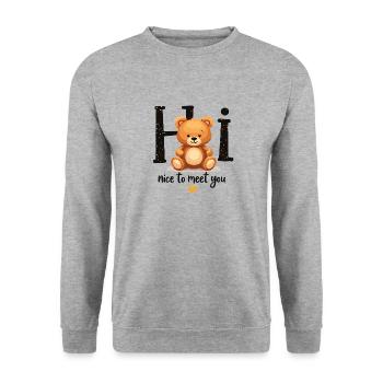 Niedliches Teddy-Motiv – Kindermode mit Herz - Unisex Pullover - Weißgrau meliert - Vorne - Alina (178cm) & Michal (187cm)
