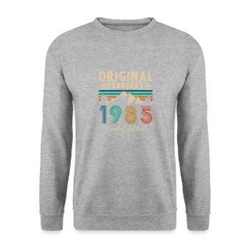 Février 1985 Vintage Anniversaire 1985 Cadeau - Sweat-shirt Unisexe - gris chiné - Devant - Alina (178cm) & Michal (187cm)