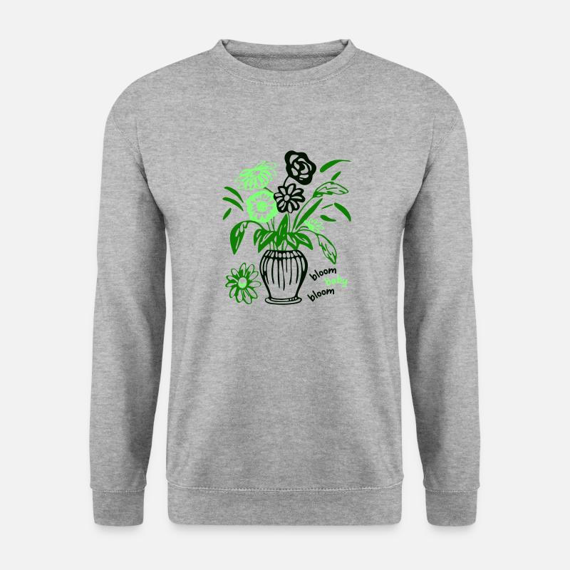 Bloom Baby Bloom – Grünes Blumendesign - Unisex Pullover - Weißgrau meliert