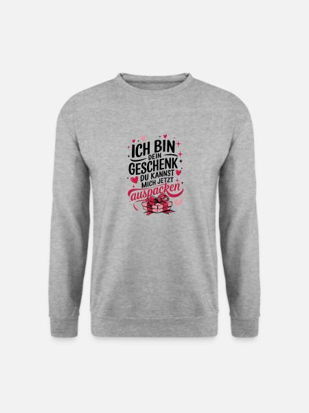 Valentinstag Paar Jahrestag Ich bin dein Geschenk - Unisex Pullover - Weißgrau meliert