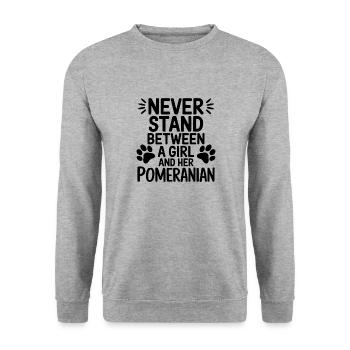 Pomeranian Spruch Hund Lustige Pomeranian Geschenk - Unisex Pullover - Weißgrau meliert - Vorne - Alina (178cm) & Michal (187cm)