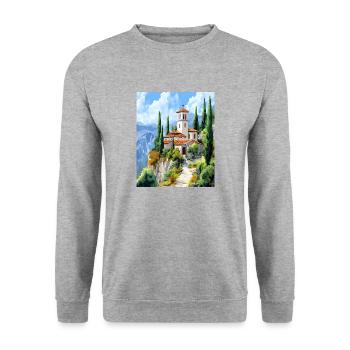 Greek Christian mountain church in summer - Unisex Sweatshirt - salt & pepper - Front - Alina (178cm) & Michal (187cm)