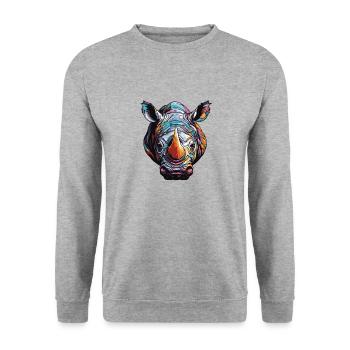 Nashorn Portrait - Unisex Pullover - Weißgrau meliert - Vorne - Alina (178cm) & Michal (187cm)