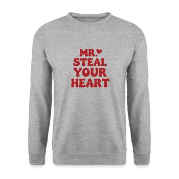 Mr Steal Your Heart Romantique Saint-Valentin - Sweat-shirt Unisexe - gris chiné - Devant - Alina (178cm) & Michal (187cm)