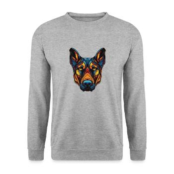 Doberman Hund Portrait - Unisex Pullover - Weißgrau meliert - Vorne - Alina (178cm) & Michal (187cm)