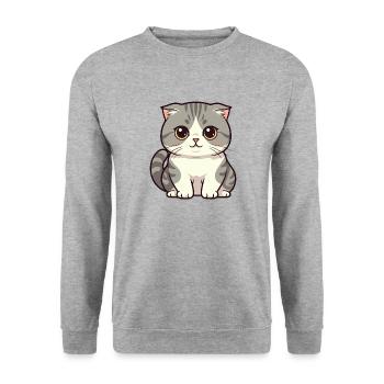 Süße Kawaii Katze Cartoon - Unisex Pullover - Weißgrau meliert - Vorne - Alina (178cm) & Michal (187cm)