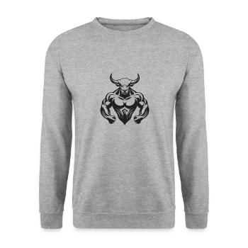 Bulle Stier Taurus Muskeln Workout Gym - Unisex Pullover - Weißgrau meliert - Vorne - Alina (178cm) & Michal (187cm)