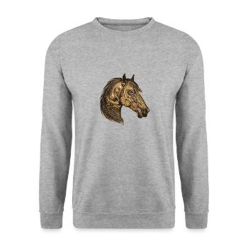 Pferd Porträt - Unisex Pullover - Weißgrau meliert - Vorne - Alina (178cm) & Michal (187cm)