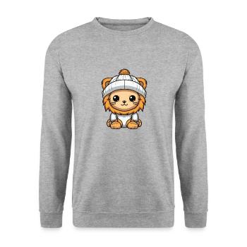 Lion Hiver Animal Bébé Bande Dessinée - Sweat-shirt Unisexe - gris chiné - Devant - Alina (178cm) & Michal (187cm)