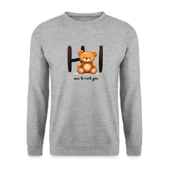 Niedliches Teddy-Motiv – Kindermode mit Herz - Unisex Pullover - Weißgrau meliert - Vorne - Alina (178cm) & Michal (187cm)