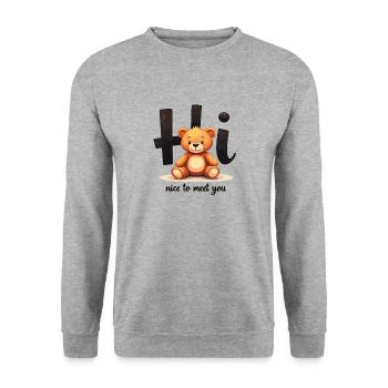 Niedliches Teddy-Motiv – Kindermode mit Herz - Unisex Pullover - Weißgrau meliert - Vorne - Alina (178cm) & Michal (187cm)