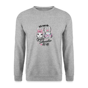 Ich Werde Große Schwester 2026 Hasen Geschwister - Unisex Pullover - Weißgrau meliert - Vorne - Alina (178cm) & Michal (187cm)