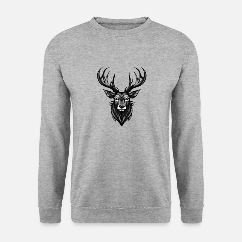 Hirsch Portrait - Unisex Pullover - Weißgrau meliert