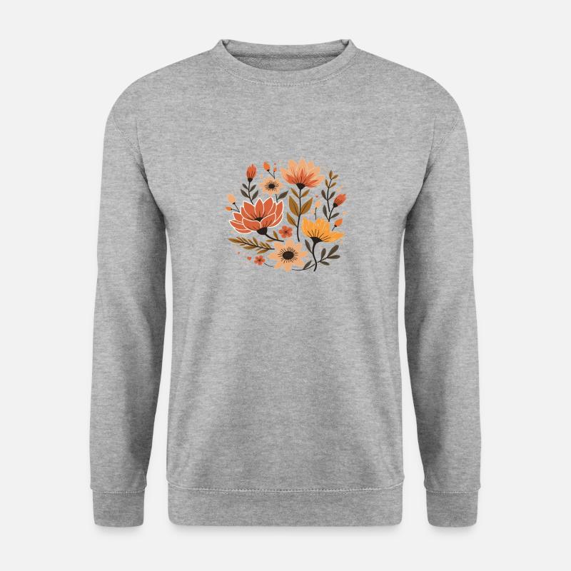 Vintage Blumen Blume Elegantes Boho Pflanze Natur - Unisex Pullover - Weißgrau meliert
