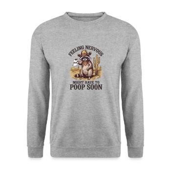 Reizdarmsyndrom Cowboy Waschbär Cowboy - Unisex Pullover - Weißgrau meliert - Vorne - Alina (178cm) & Michal (187cm)