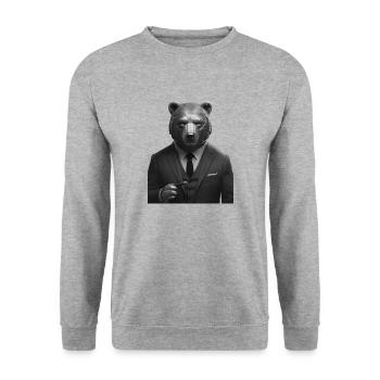 Businessanimals - Bear in a Suit - Unisex Sweatshirt - salt & pepper - Front - Alina (178cm) & Michal (187cm)
